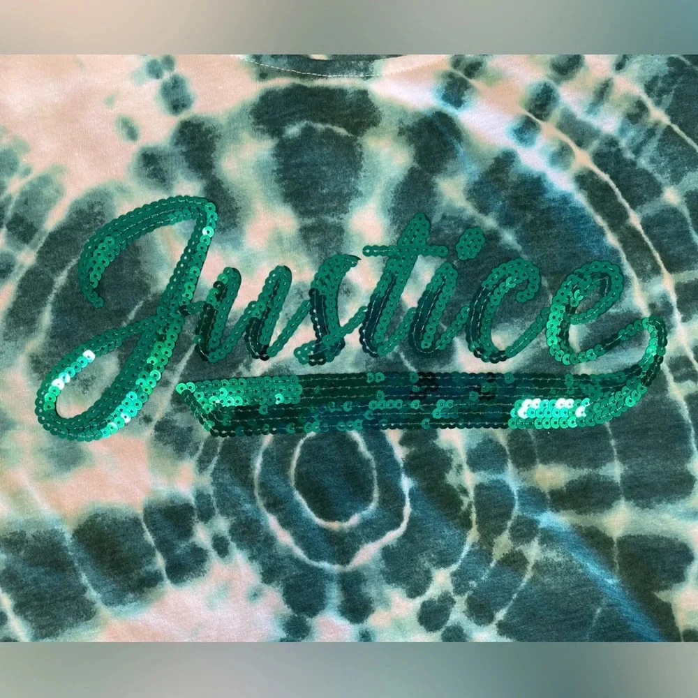 Justice Green Tie-dye Short Sleeve Tee T-shirt With Sequines Size XL (16/18) NWT